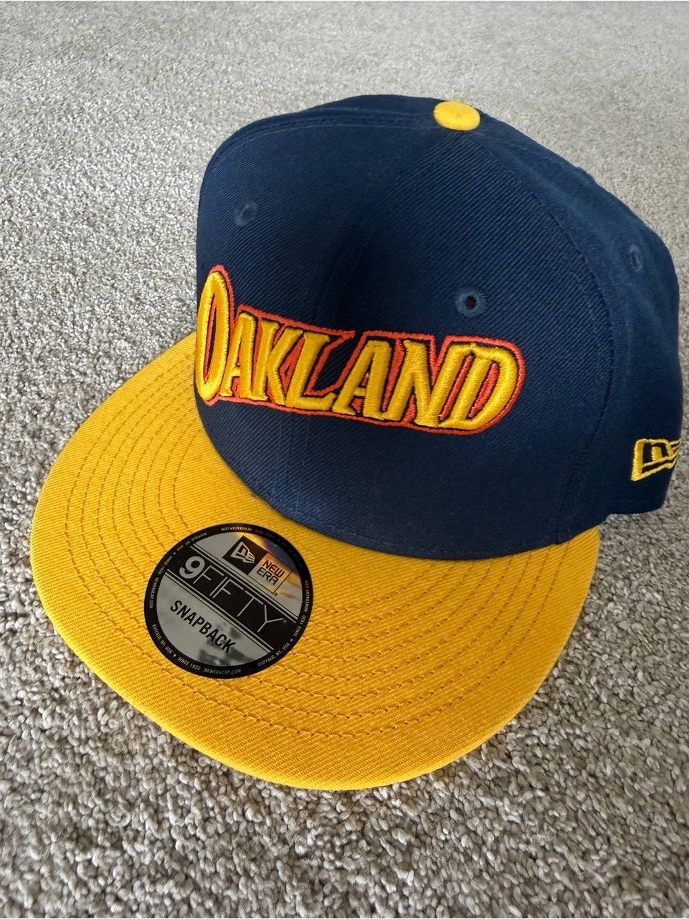 New Era Navy and Yellow Oakland Script 9FIFTY Snapback